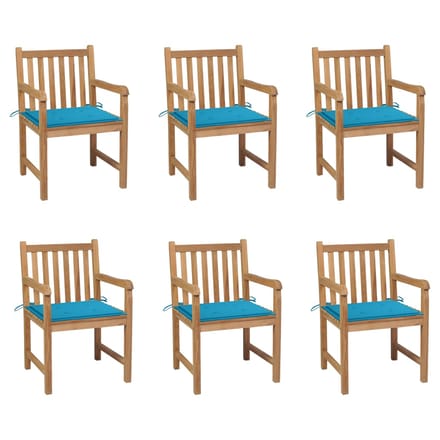 vidaXL - Tuinstoelen - 6 - st - met - blauwe - kussens - massief - teakhout
