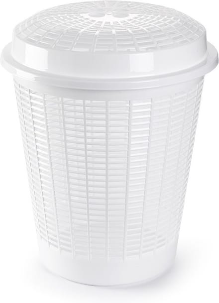 PlasticForte Wasmand met deksel - 50 liter - wit - rond - D45 x H57 cm - opbergmand