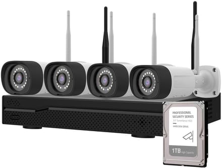 Set met 4 draadloze camera's eigen signaal 2 weg audio + 1TB