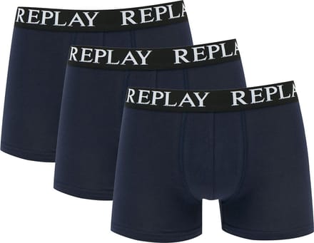 Replay - Boxer Basic Cuff Logo 3 Pack - Blauwe Boxershorts-M