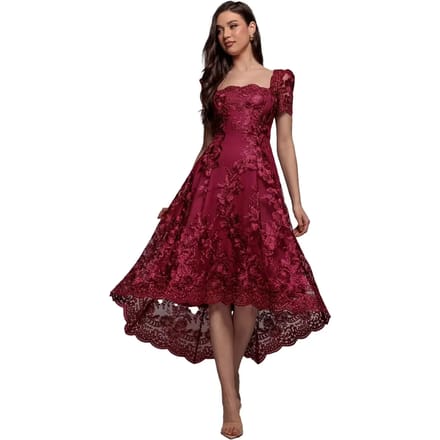 Asymmetrische kanten geborduurde jurk dames Goddiva Midi