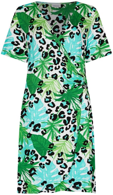 Pastunette - Jurk - Jungle - EcoVero Viscose - Korte mouw - Groen/Wit - Maat 44