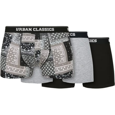 Urban Classics - Organic 3-Pack bandana Boxershorts set - S - Grijs/Zwart