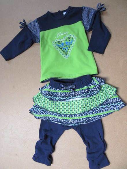 dirkje , 3 pack , tshirt+rok+ legging , marine met groen 3maand  62