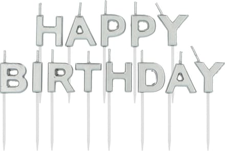 Folat - Kaarsenset 'Happy Birthday' zilverkleurig
