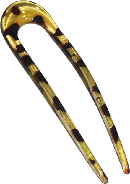 Haarpin U-vorm geel-bruin luipaardprint - lengte 13 cm / breedte 3,5 cm