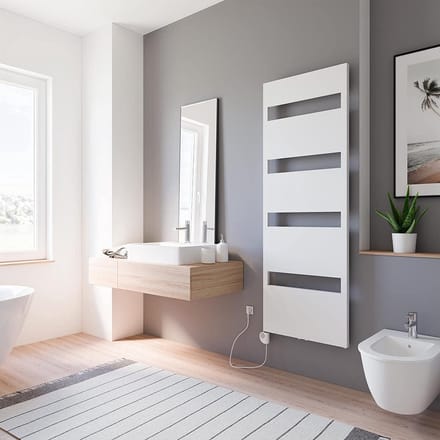 Schulte TURIN - elektrische designradiator - 60 x 170 cm - wit - handdoekdroger - temperatuurregeling aansluiting links - 600 W