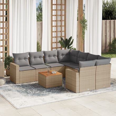 vidaXL - 9-delige - Loungeset - met - kussens - poly - rattan - beige