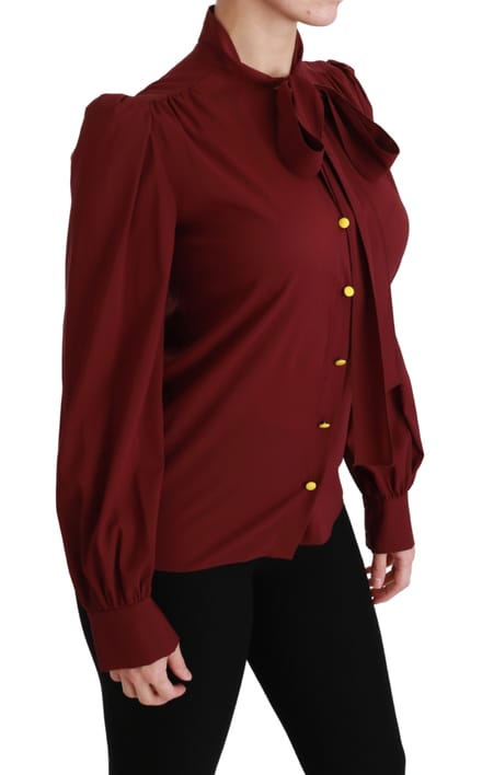 Dolce & Gabbana Kastanjebruin Lange Mouwen Overhemd Blouse Zijde Top