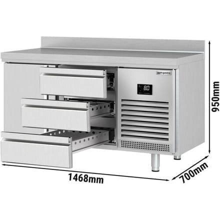 GGM Gastro Kühltisch Premium PLUS - 1468x700mm - mit 1 Tür, 3 Schubladen - Aufkantung