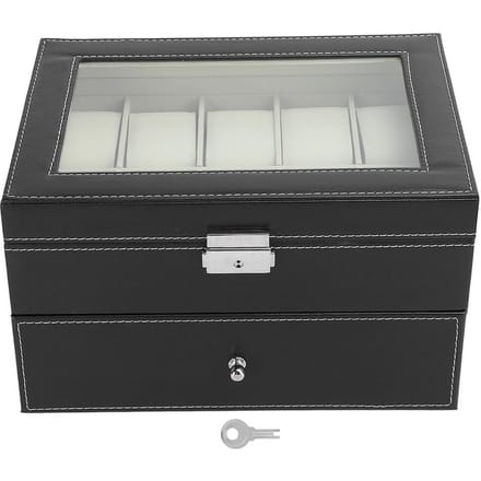 Dubbellaagse Horlogedoos Case 5 Vaks Brillen Opbergdoos 10 Vaks Horlogedoos (Zwart) gray