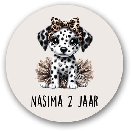 25x Traktatiestickers Dalmatier pup Naam & Leeftijd – schattige Sluitzegels -panterprint - sluitstickers Pimp Studio