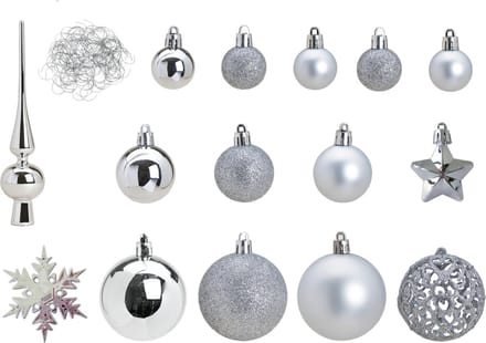 Kerstballen - 110 stuks - zilver - inclusief piek