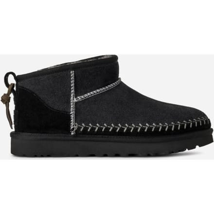 UGG® Classic Ultra Mini Biarritz Boot in Black, Size 6, Polyester/Leather