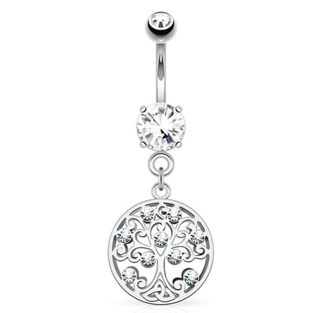Navelpiercing life tree met CZ steentjes - zilver - LMPiercings