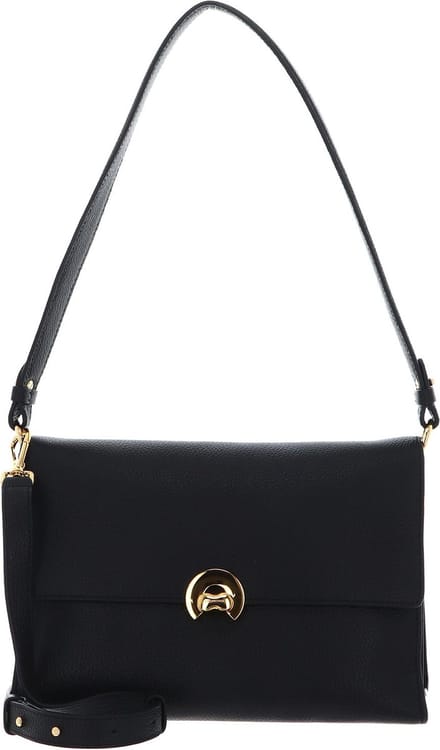 COCCINELLE Leren Schoudertas Binxie Shoulderbag Grained Leather Noir Zwart