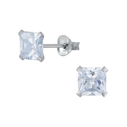 Joy|S - Zilveren vierkant oorbellen - cubic zirkonia - 7 mm