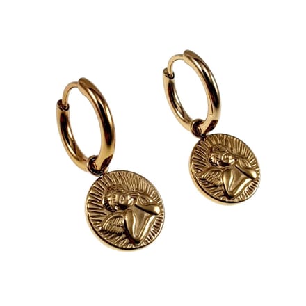 ∅16mm x 2mm Oorringen Dames - Verguld RVS - Oorbellen met Beschermengel Hanger