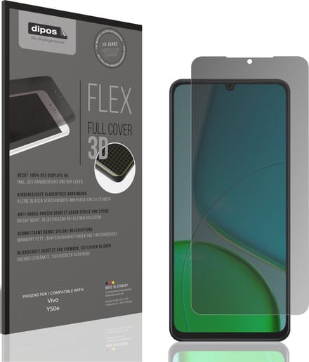 dipos FLEX – Matte Privacy Screenprotector geschikt voor Vivo Y50e | Volledige Schermbescherming | Case-Friendly