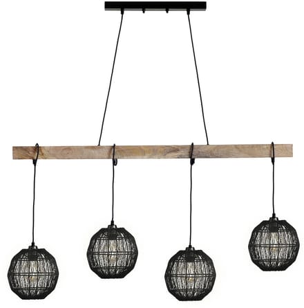 Globo - hanglamp - Hermi II - zwart - hout metaal - grote eettafellamp - E27 - 14994-4H
