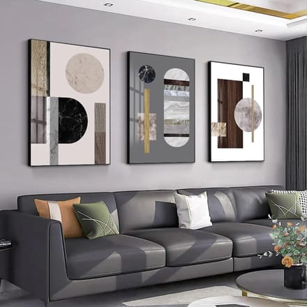 Abstracte Wandkunst - Moderne Schilderijen - Woonkamer Decoratie - Drie Panelen Set - 60x40 cm - Houtnerf Bruin