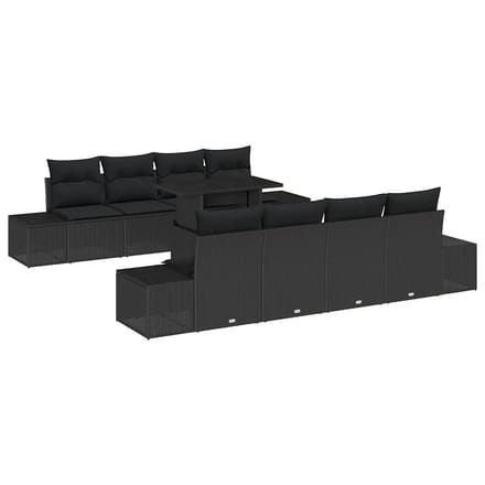 vidaXL - Tuinbank - Set - 9 - st - Zwart - poly - rattan