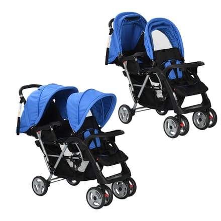 vidaXL - Kinderwagen - dubbel - staal - blauw - en - zwart