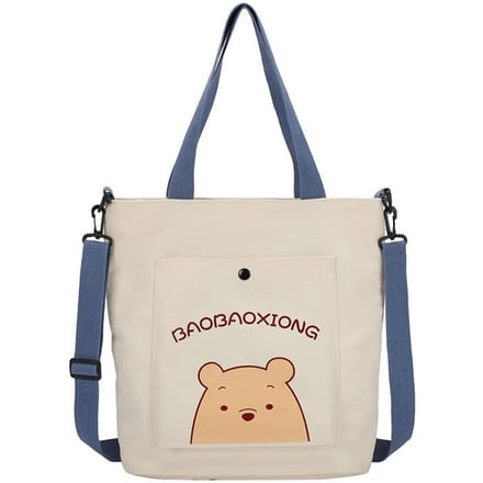 Sac à main pour femme Mode Ours Sac en toile Sac à bandoulière décontracté Sac à main grande capacité Bandoulière 30*12*34cm blanc