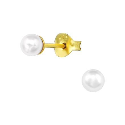 Joy|S - Zilveren parel oorbellen - 4 mm - wit - gold plated