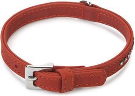 Beeztees leren halsband Buffalo Strass. Rood. 32 cm x 12 mm.