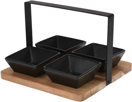 Excellent Houseware serveerplank met 4 schaaltjes - hout - aardewerk - 22 cm