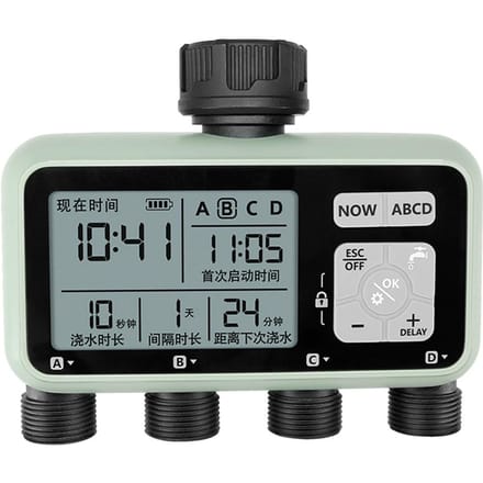 4-Zones Water Timer Programmeerbaar Tuinslang Irrigatiesysteem Regenvertraging Kinderbeveiliging Handmatige Modus Sproeier Timer voor gray