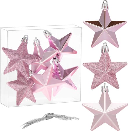 Springos Kerstballen | Sterren | 6 Stuks | Roze