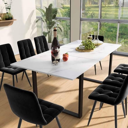Uittrekbare Eettafel - Eettafel Verlengbaar - Ruimte Besparen - Marmerlook Tafelblad - 140 x 80 x 75 cm - Wit