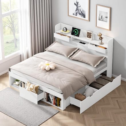 Tweepersoonsbed 140x200 met Opbergruimte, Laden en USB-poort - Multifunctioneel Junior / Kinderbed