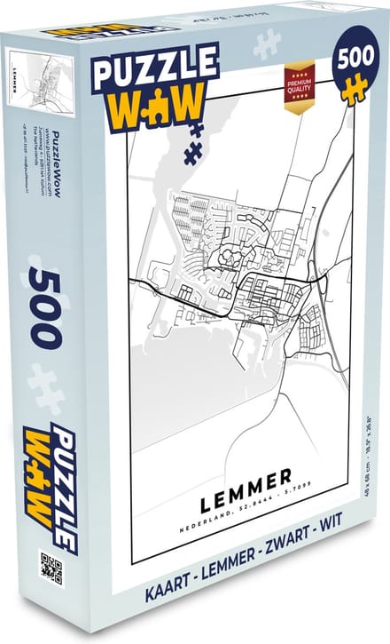 Puzzel Kaart - Lemmer - Zwart - Wit - Legpuzzel - Puzzel 500 stukjes
