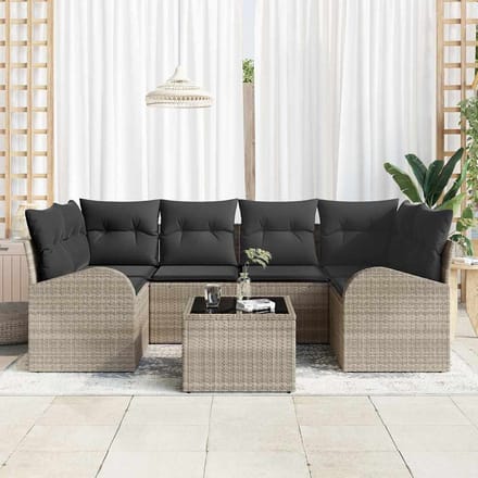 vidaXL - Tuinbank - Set - 7 - st - Lichtgrijs - poly - rattan