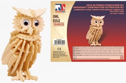 Houten dieren 3D puzzel uil vogel - 7 x 9 x 14 cm - Speelgoed bouwpakket - Kinderen