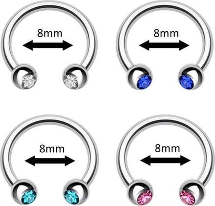 Fako Bijoux - Circular Barbell Piercing - Hoefijzer Kristal Duo - 8mm - Set - 4 Stuks