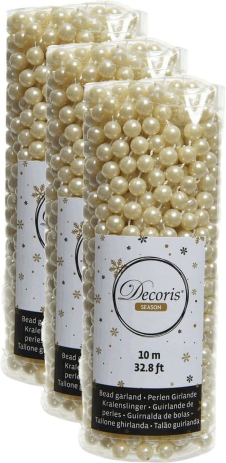 Decoris Kerstslinger - 3x stuks - kralen - parel champagne - 10 meter