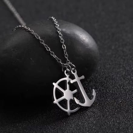 Ketting met hanger wiel en anker zilverkleur