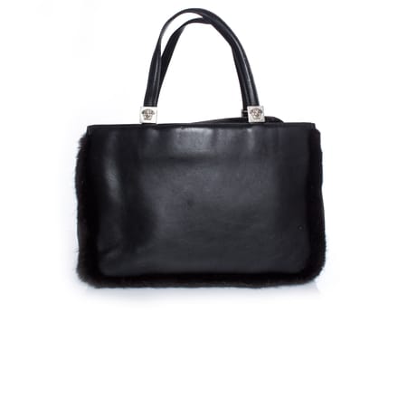 Gianni Versace zwarte leren handtas met bont