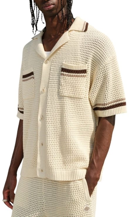 The Couture Club Overshirt Wit TCCM3072 Crochet Knitted Stripe