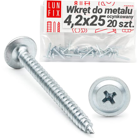 LUN FIX - Houtschroeven - 4,2 x 25 mm - Zelftappende - Verzinkte staal - Grote gebogen kop