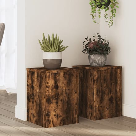 vidaXL - Plantenstandaards - 2 - st - 25x25x35 - cm - bewerkt - hout - gerookt - eiken