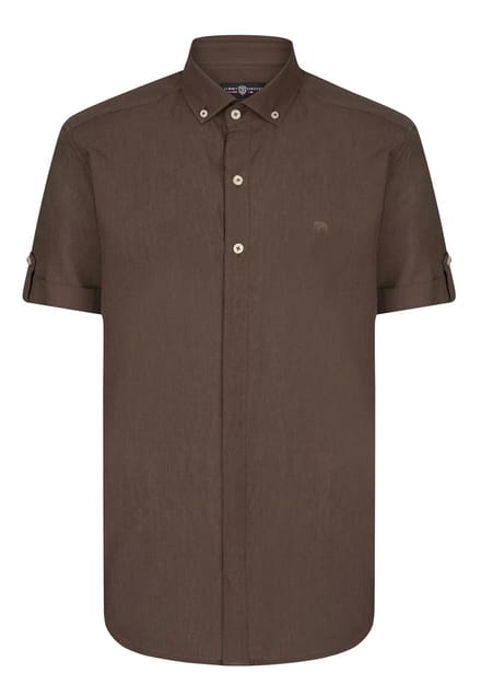 Jimmy Sanders Linnen Katoen Blend Shirt - Overhemd Heren Bruin - M