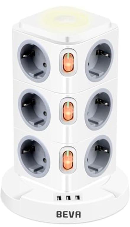 Multifunctionele Verticaal Stekkerdoos met 12 Stopcontacten en 3 USB Poorten