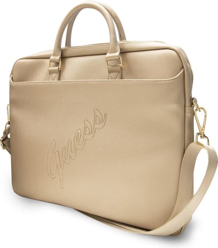 Guess Saffiano Vintage Script Laptop Tas - 15 en 16 inch Goud