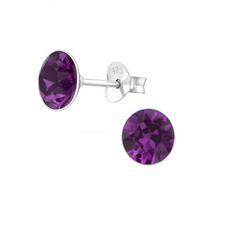 Zilveren oorknop, Lebowski kristal Amethyst (6mm)
