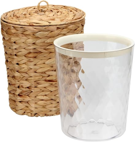 Grote rieten afvalbak met deksel en binnenvoering van waterhyacint